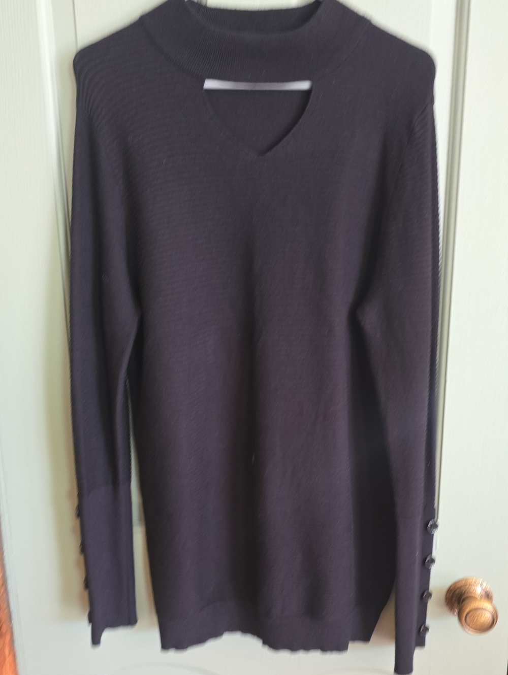 Women's Black Long-Sleeve Knit Sweater with Cutout Neckline